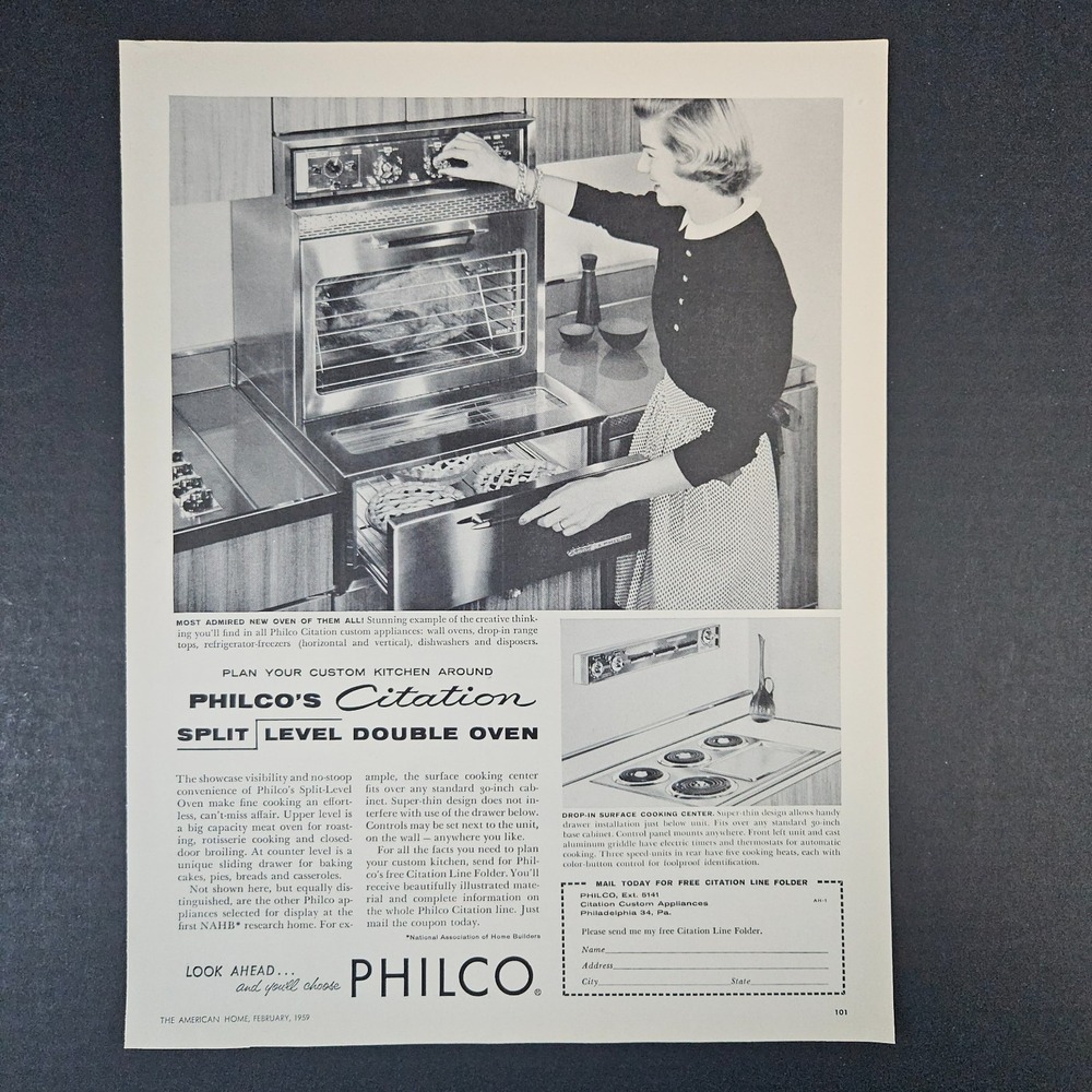 1959 Philco Citation Split Level Double Oven Vintage Print Ad Philadelphia PA